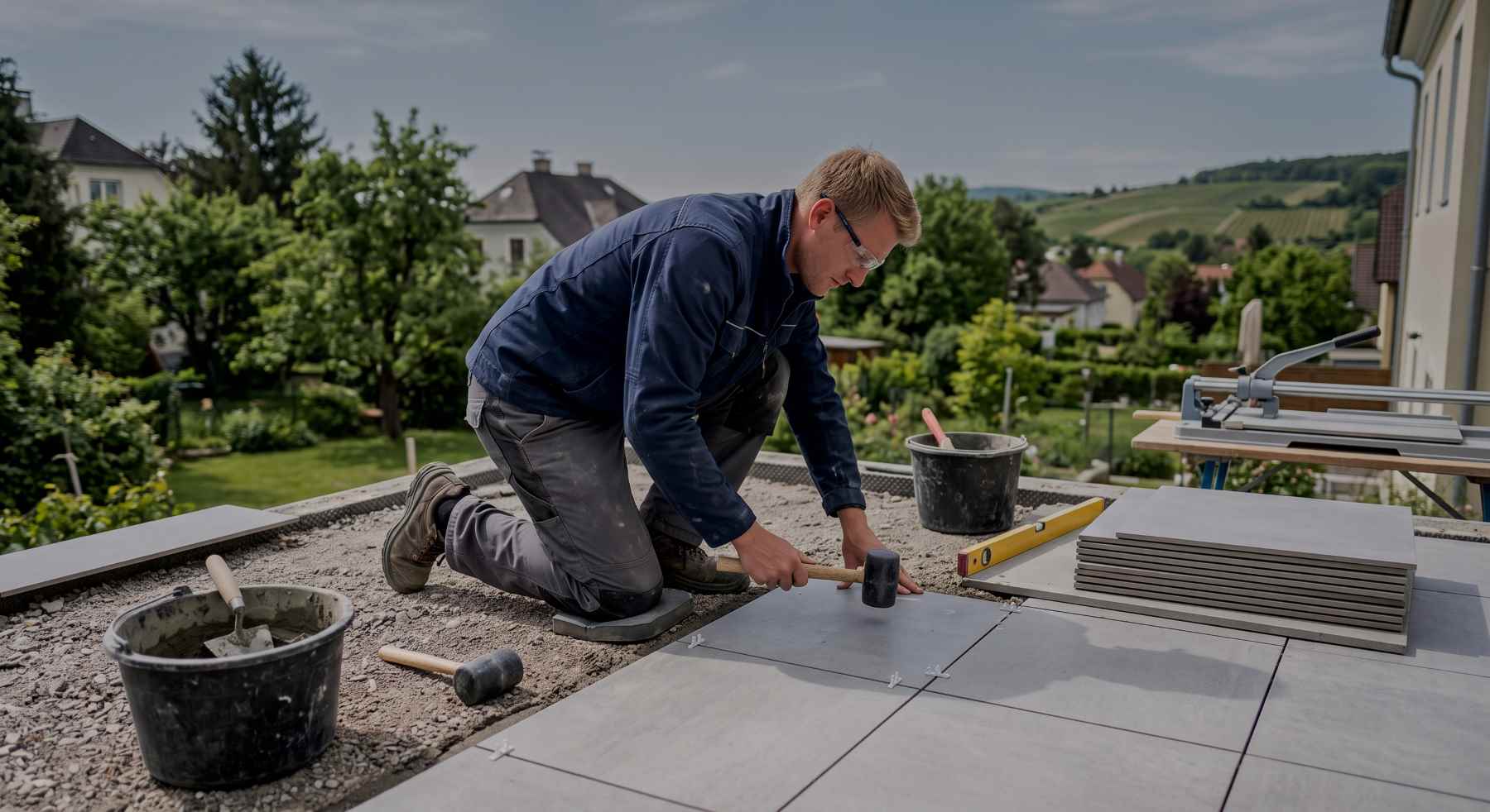 Verlegung von Terrassenfliesen im Außenbereich in Wien